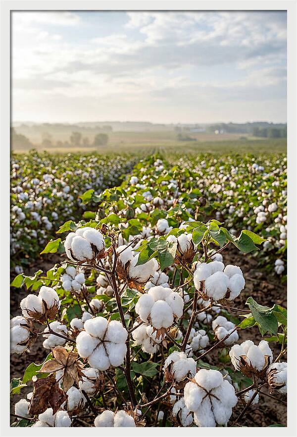Farm Cotton Blooms Under Sunlight