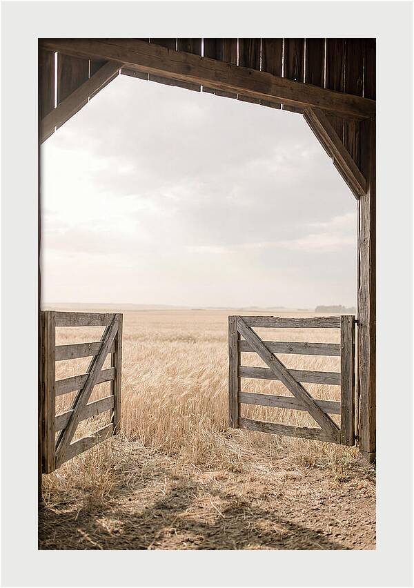 Farm Gate Open To Golden Wheat Field