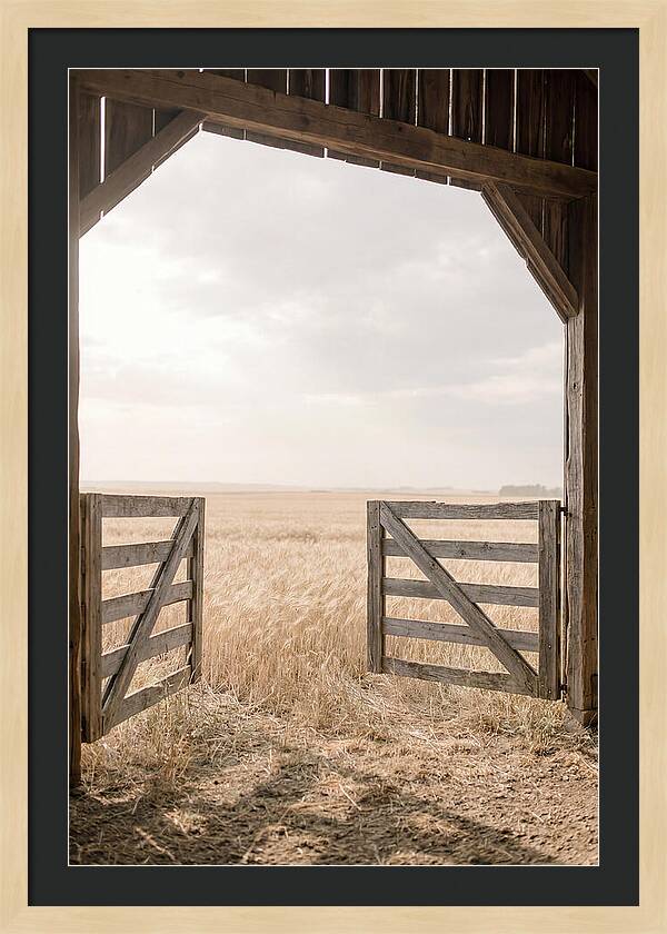 Farm Gate Open To Golden Wheat Field