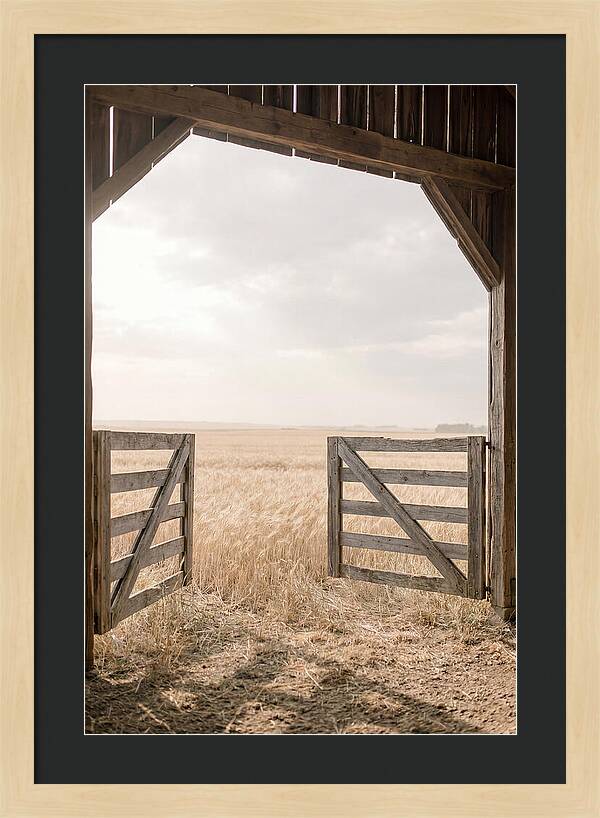 Farm Gate Open To Golden Wheat Field