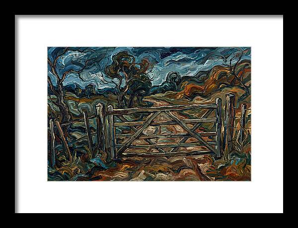 Farm Gate Under Dramatic Skies