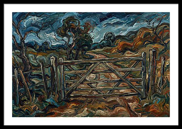 Farm Gate Under Dramatic Skies