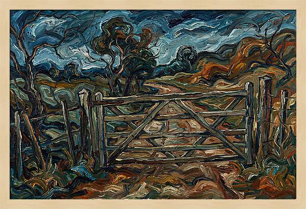 Farm Gate Under Dramatic Skies