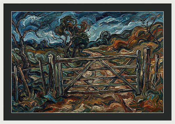 Farm Gate Under Dramatic Skies