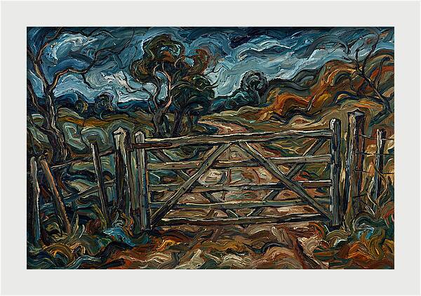 Farm Gate Under Dramatic Skies