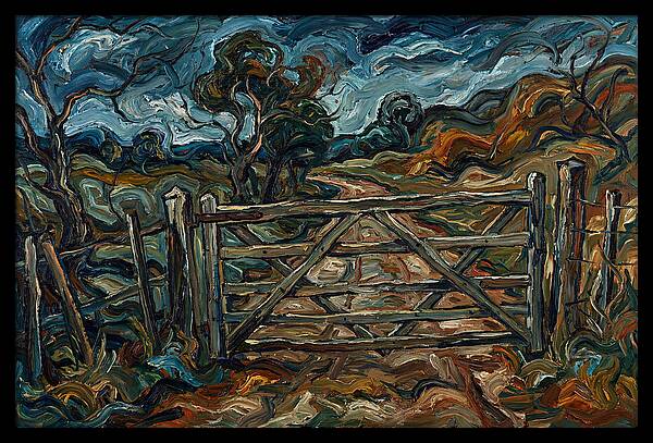 Farm Gate Under Dramatic Skies