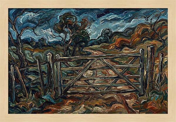 Farm Gate Under Dramatic Skies
