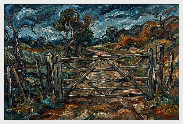 Farm Gate Under Dramatic Skies