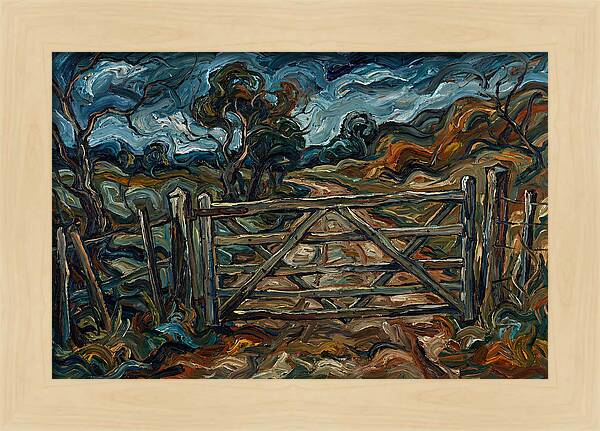 Farm Gate Under Dramatic Skies