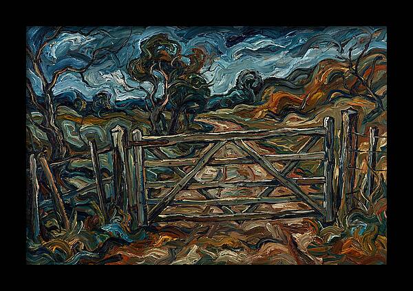 Farm Gate Under Dramatic Skies