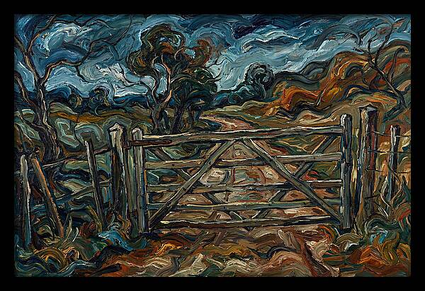 Farm Gate Under Dramatic Skies