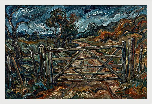 Farm Gate Under Dramatic Skies