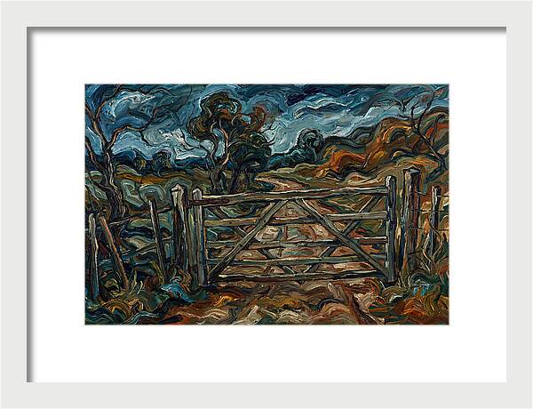 Farm Gate Under Dramatic Skies