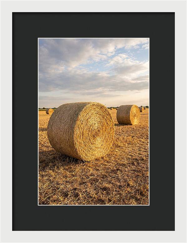 Farm Hay Bales Under Sunset
