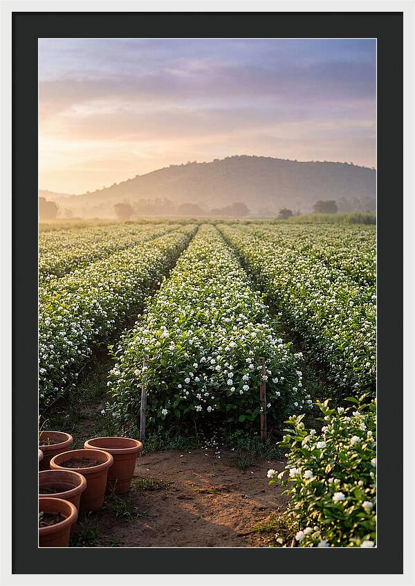 Farm Jasmine Fields At Dawn