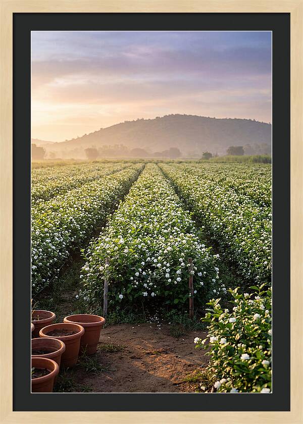 Farm Jasmine Fields At Dawn