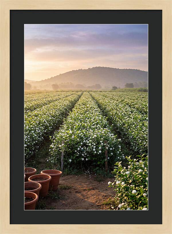 Farm Jasmine Fields At Dawn