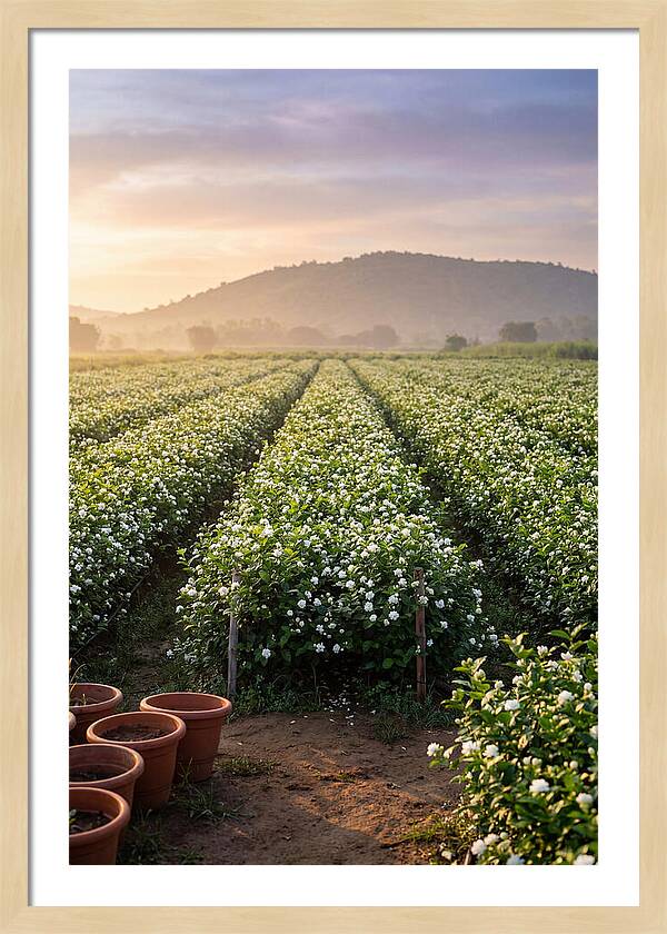 Farm Jasmine Fields At Dawn