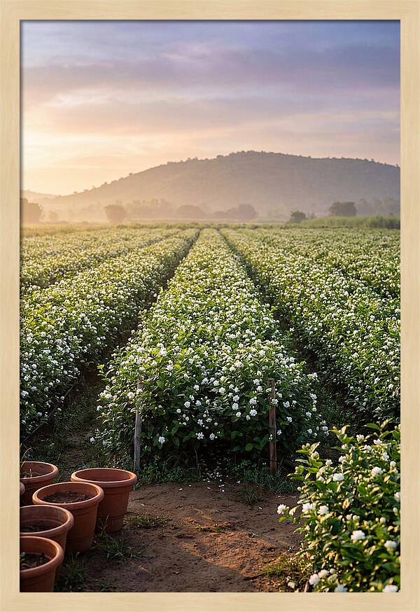 Farm Jasmine Fields At Dawn