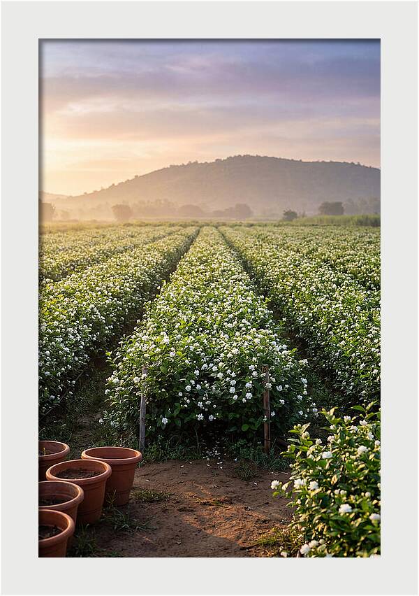 Farm Jasmine Fields At Dawn