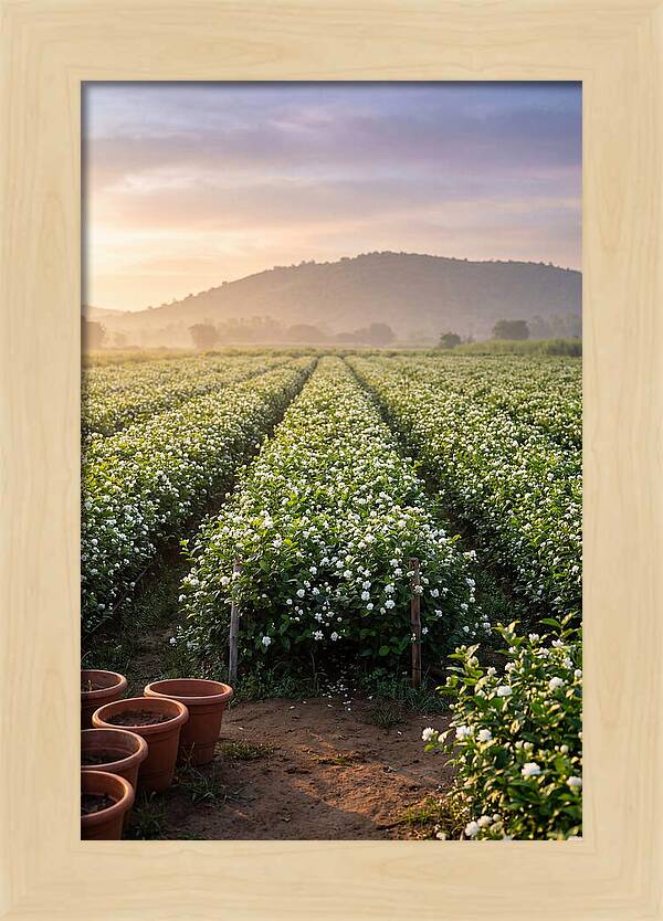 Farm Jasmine Fields At Dawn