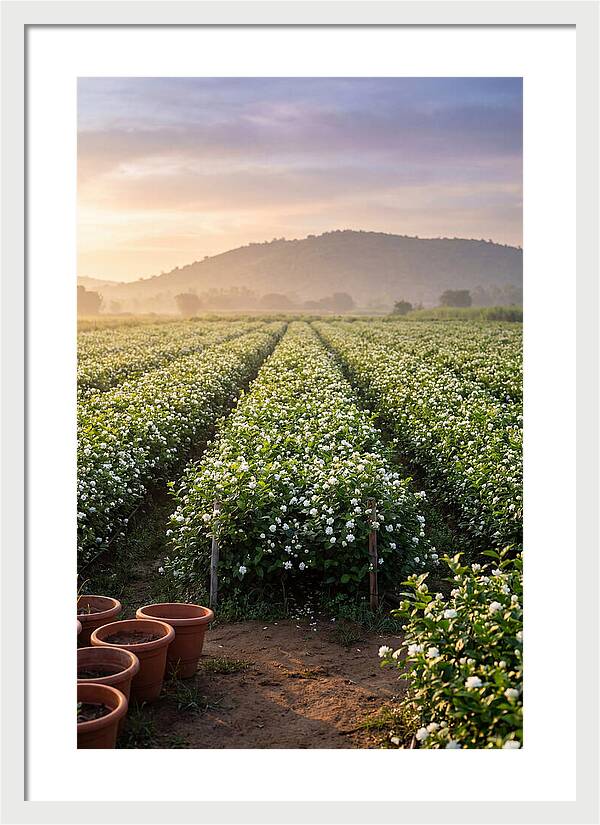 Farm Jasmine Fields At Dawn