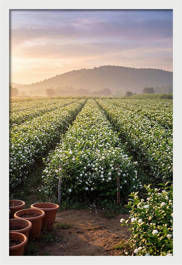 Farm Jasmine Fields At Dawn