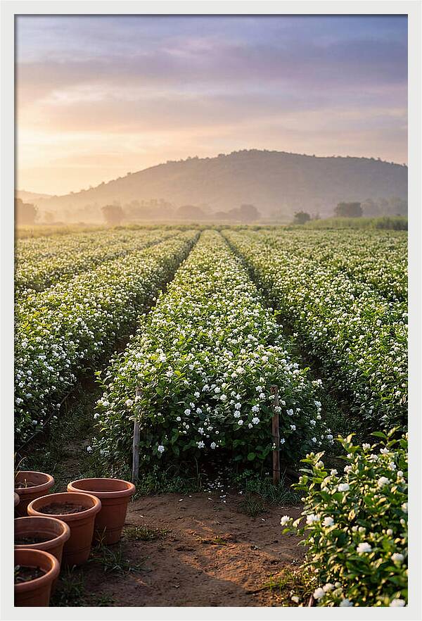 Farm Jasmine Fields At Dawn