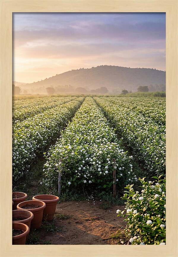 Farm Jasmine Fields At Dawn