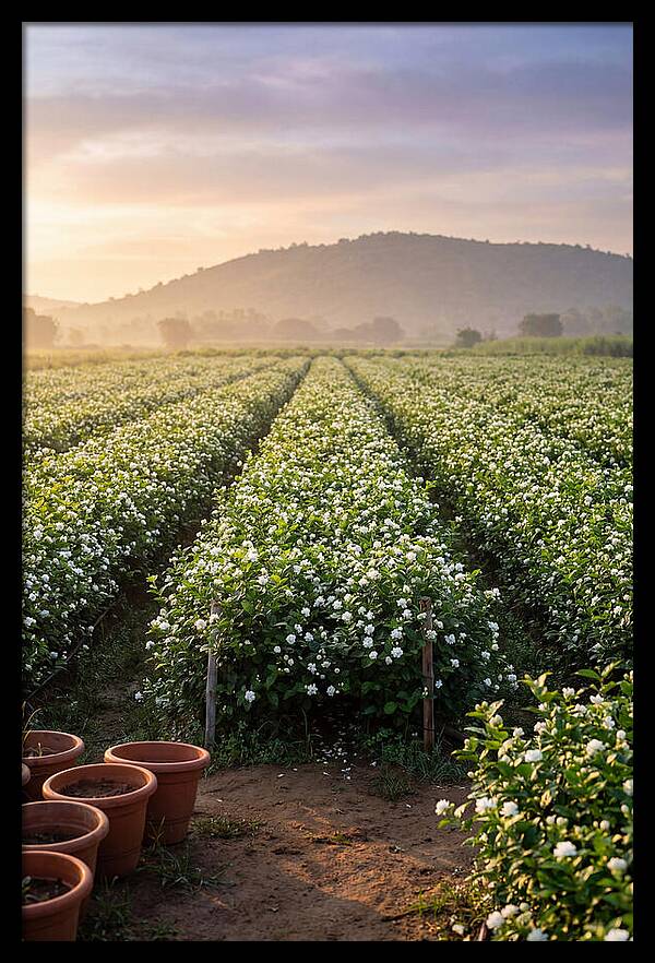 Farm Jasmine Fields At Dawn