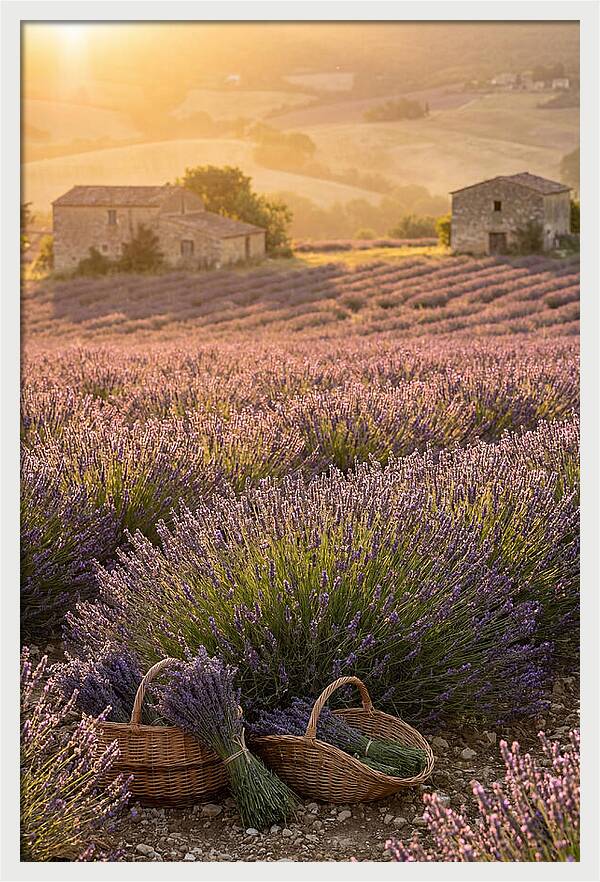Farm Lavender Fields At Sunset