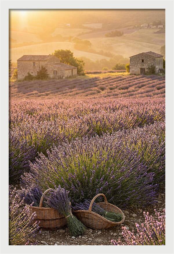 Farm Lavender Fields At Sunset