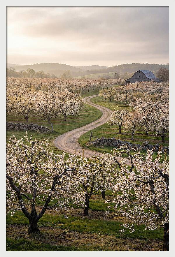 Farm Road Through Cherry Blossoms