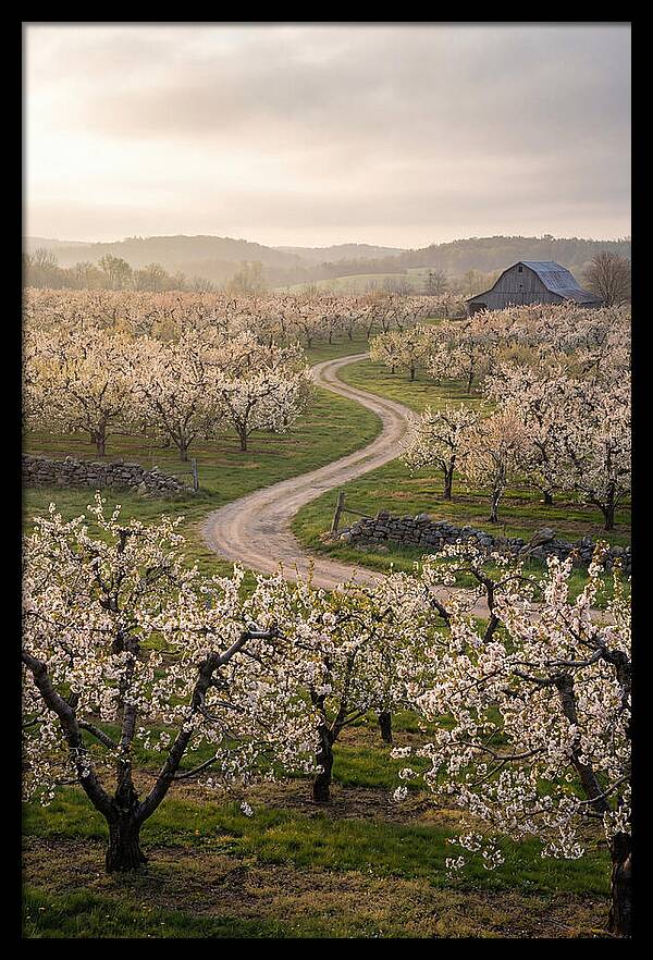 Farm Road Through Cherry Blossoms