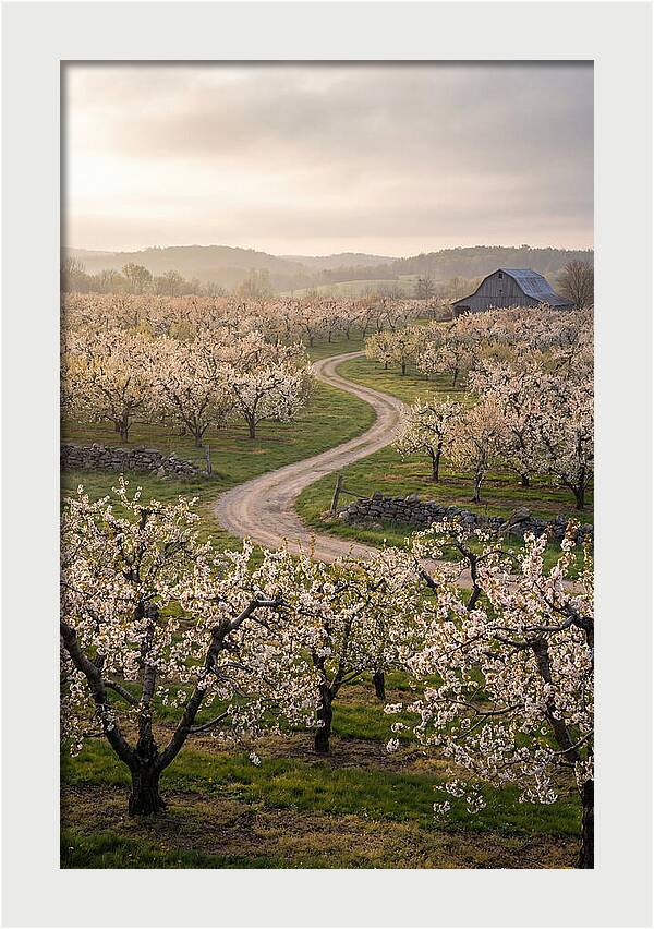 Farm Road Through Cherry Blossoms
