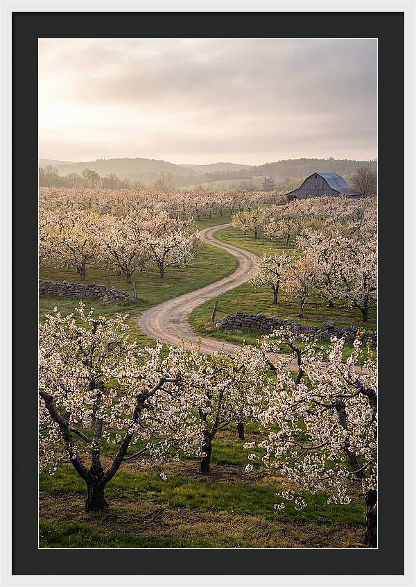 Farm Road Through Cherry Blossoms