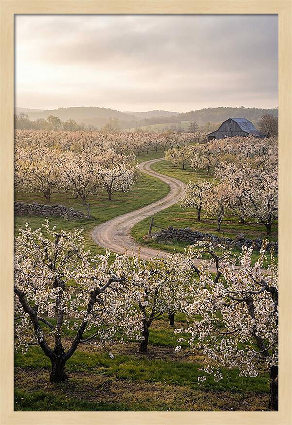 Farm Road Through Cherry Blossoms