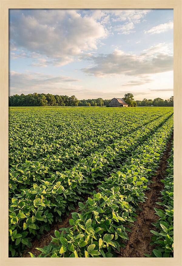 Farm Soybean Fields At Dusk