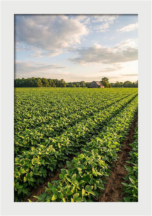 Farm Soybean Fields At Dusk