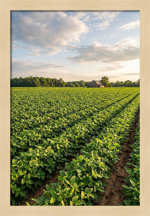 Farm Soybean Fields At Dusk