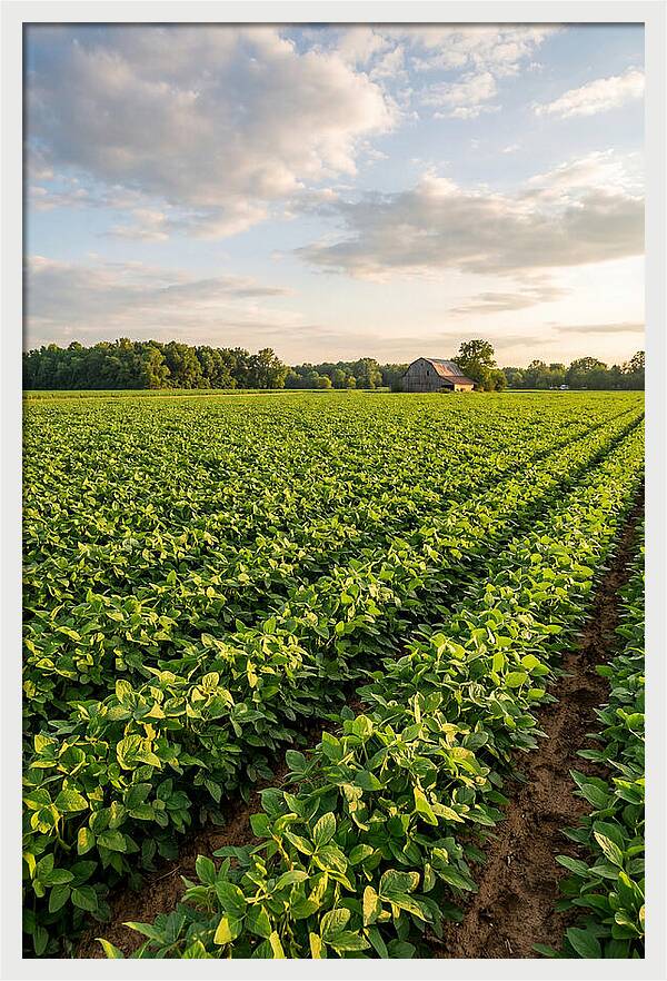 Farm Soybean Fields At Dusk