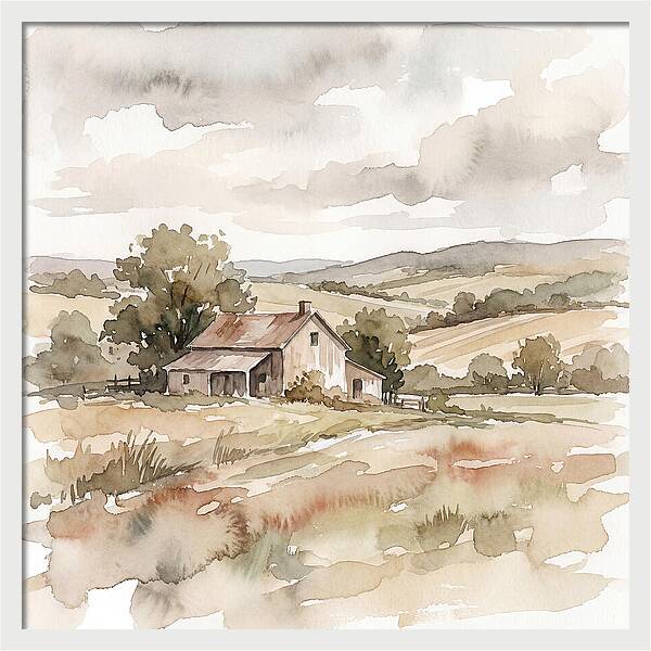 Farmhouse Serenity In Watercolor