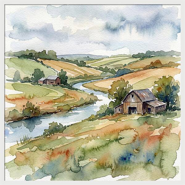 Farmland Serenity In Watercolor