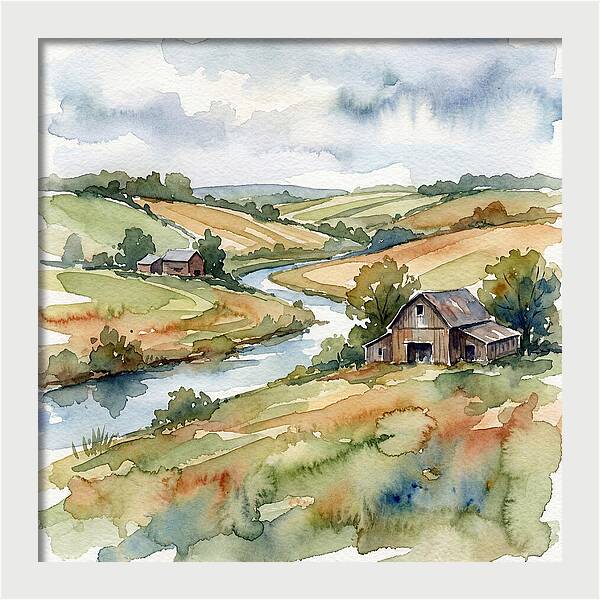 Farmland Serenity In Watercolor