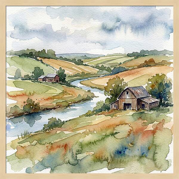 Farmland Serenity In Watercolor