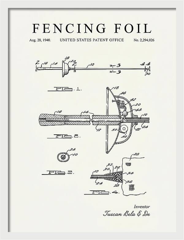 Fencing Foil Minimalist Patent Us2294026a