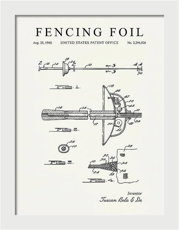 Fencing Foil Minimalist Patent Us2294026a