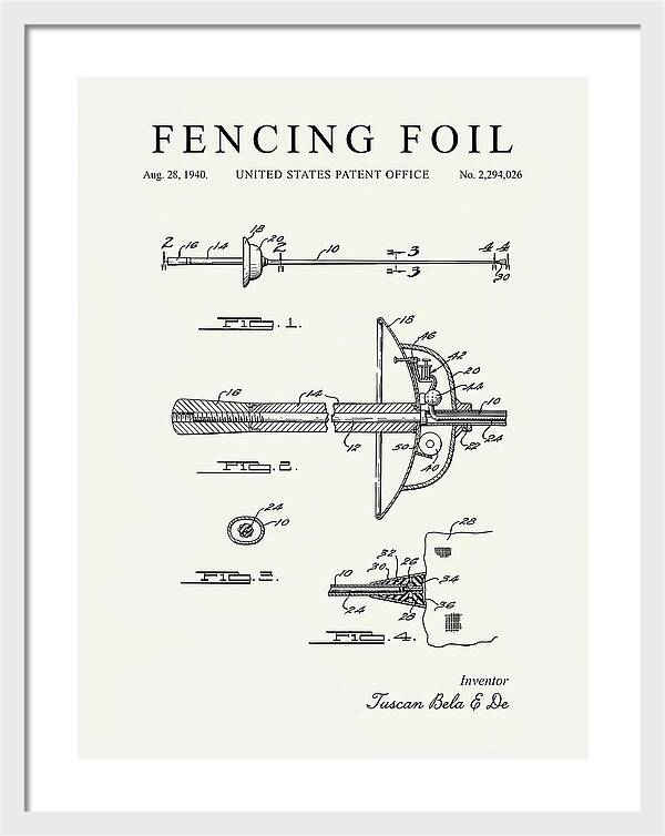 Fencing Foil Minimalist Patent Us2294026a