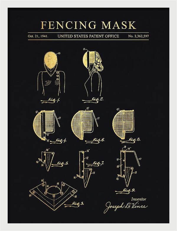 Fencing Mask Gold Patent Us2362597a