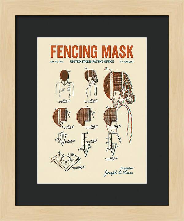 Fencing Mask Retro Patent Us2362597a